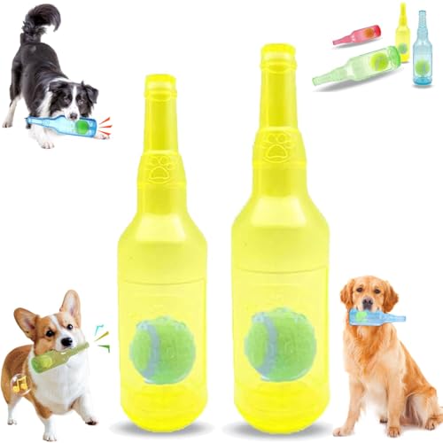 LXCJZY Beer Bottle with Tennis Ball Dog Chew Toy, Cute Squeaky Toys Bottle, Rubber Bottle Contains Tennis Ball, for Play and Training (Yellow, Kleine + L) von LXCJZY