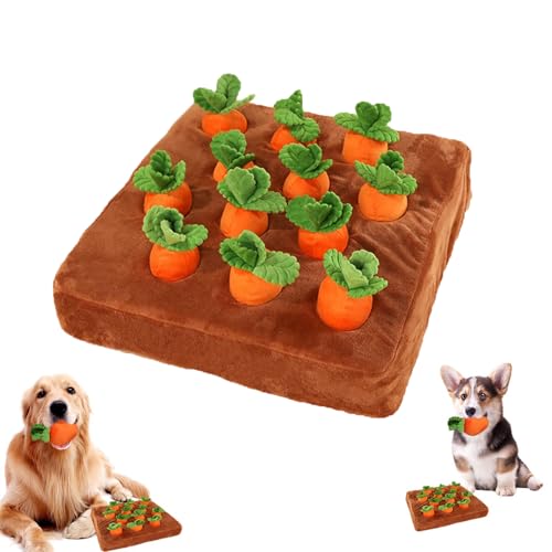 LXCJZY Carrot Patch Cat Toy,Interactive Dog Plush Puzzle Toys,2 in 1 Non-Slip Nosework Feed Games,13.7''x13.7'' Hide and Seek Carrot Farm Toys,Creative Stuffed Bite Carrot,Promote Pets Training (1pcs) von LXCJZY