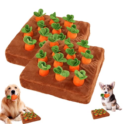 LXCJZY Carrot Patch Cat Toy,Interactive Dog Plush Puzzle Toys,2 in 1 Non-Slip Nosework Feed Games,13.7''x13.7'' Hide and Seek Carrot Farm Toys,Creative Stuffed Bite Carrot,Promote Pets Training (2pcs) von LXCJZY