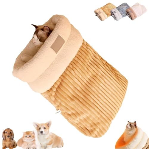 LXCJZY Cat Sleeping Bag,Cat Sleeping Bag for Indoor Cats,Soft Cat Sleeping Bag,360° Wrap Comfortable Pet Snuggle Sack,Cat Winter Soft Plush Cats Sack Self Warm Cats Bed (Brown, L) von LXCJZY