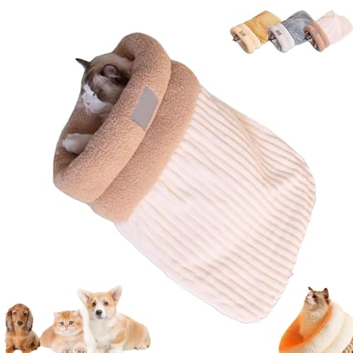 LXCJZY Cat Sleeping Bag,Cat Sleeping Bag for Indoor Cats,Soft Cat Sleeping Bag,360° Wrap Comfortable Pet Snuggle Sack,Cat Winter Soft Plush Cats Sack Self Warm Cats Bed (White, L) von LXCJZY