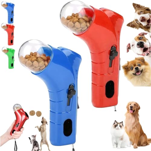 LXCJZY Cat Treat Shooter Gun, Interactive Puppy Award Snack Catapult Toy, Pet Food Thrower Dispenser, Pet Snacks Feeder for Indoor Outdoor, Handheld Home Pets Training Feeder (Blue + Red) von LXCJZY