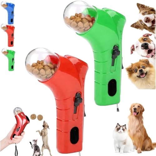 LXCJZY Cat Treat Shooter Gun, Interactive Puppy Award Snack Catapult Toy, Pet Food Thrower Dispenser, Pet Snacks Feeder for Indoor Outdoor, Handheld Home Pets Training Feeder (Red + Green) von LXCJZY