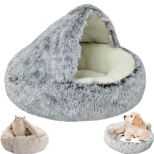 LXCJZY Cozy Cocoon Pet Bed,Cozy Cocoon Pet Bed for Dogs,Winter Pet Bed Dog Cave Bed Cat Hole Bed (40CM, Grey Short Plush) von LXCJZY