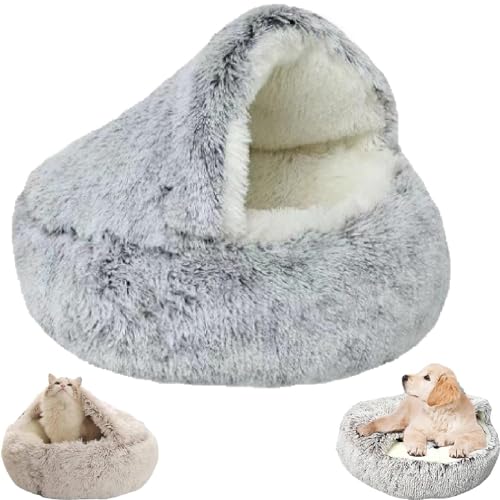 LXCJZY Cozy Cocoon Pet Bed,Cozy Cocoon Pet Bed for Dogs,Winter Pet Bed Dog Cave Bed Cat Hole Bed (50CM, Grey Long Plush) von LXCJZY