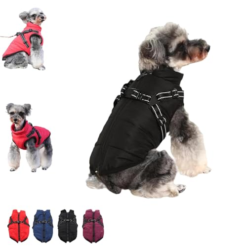 LXCJZY Furry King Dog Winter Coat,Winter Jacket for Dogs,Furry Dog Jacket with Harness,Pet Outdoor Jacket,Pet Outdoor Jacket,Waterproof Windproof Dog Snow Jackets with Zipper (Black, L) von LXCJZY