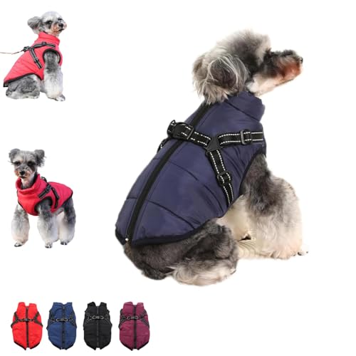 LXCJZY Furry King Dog Winter Coat,Winter Jacket for Dogs,Furry Dog Jacket with Harness,Pet Outdoor Jacket,Pet Outdoor Jacket,Waterproof Windproof Dog Snow Jackets with Zipper (Blue, L) von LXCJZY