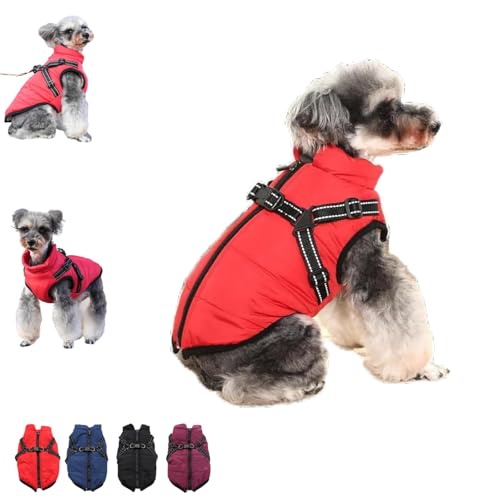 LXCJZY Furry King Dog Winter Coat,Winter Jacket for Dogs,Furry Dog Jacket with Harness,Pet Outdoor Jacket,Pet Outdoor Jacket,Waterproof Windproof Dog Snow Jackets with Zipper (red, L) von LXCJZY