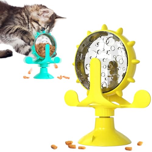 LXCJZY Lallypet - Lally Pet Food Spinning Windmill, 2025 New Dog Cat Exercise Wheel, Fun Interactive Cat Food Treats Dispenser Toy, 360° Rotating Dog Cat Treat Feeder with Suction Cup (Yellow) von LXCJZY