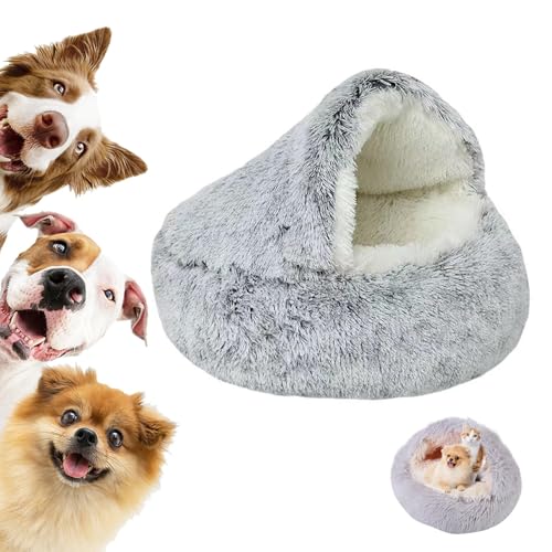 LXCJZY Lapcatz Nest Bed,Cat Cave Bed,Beds for Indoor Cats Cave & Calming Dog Beds, Semi-Enclosed Pet Nest,Cat Cave Beds,Anti-Slip Faux Fur Fluffy Coved Bed (Gray-Long Velvet, 15.7in) von LXCJZY