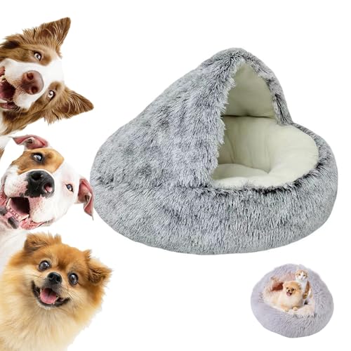 LXCJZY Lapcatz Nest Bed,Cat Cave Bed,Beds for Indoor Cats Cave & Calming Dog Beds, Semi-Enclosed Pet Nest,Cat Cave Beds,Anti-Slip Faux Fur Fluffy Coved Bed (Gray-Short Velvet, 15.7in) von LXCJZY