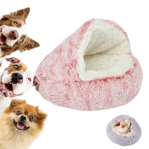 LXCJZY Lapcatz Nest Bed,Cat Cave Bed,Beds for Indoor Cats Cave & Calming Dog Beds, Semi-Enclosed Pet Nest,Cat Cave Beds,Anti-Slip Faux Fur Fluffy Coved Bed (Pink-Long Velvet, 15.7in) von LXCJZY