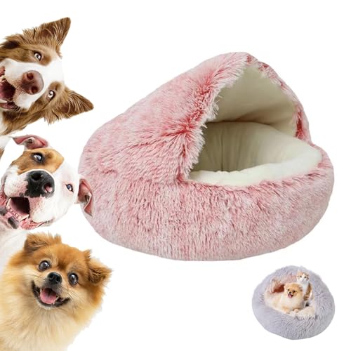 LXCJZY Lapcatz Nest Bed,Cat Cave Bed,Beds for Indoor Cats Cave & Calming Dog Beds, Semi-Enclosed Pet Nest,Cat Cave Beds,Anti-Slip Faux Fur Fluffy Coved Bed (Pink-Short Velvet, 15.7in) von LXCJZY