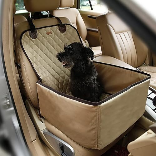 Hunde Autositz 2 in 1 Auto-Front-Haustier-Autositzbezug, wasserdicht, for Welpenkorb, rutschfest, for Haustier-Autoträger, Hund, Katze, Auto-Booster, Outdoor-Reisen(B-Champagne) von LXHZSY