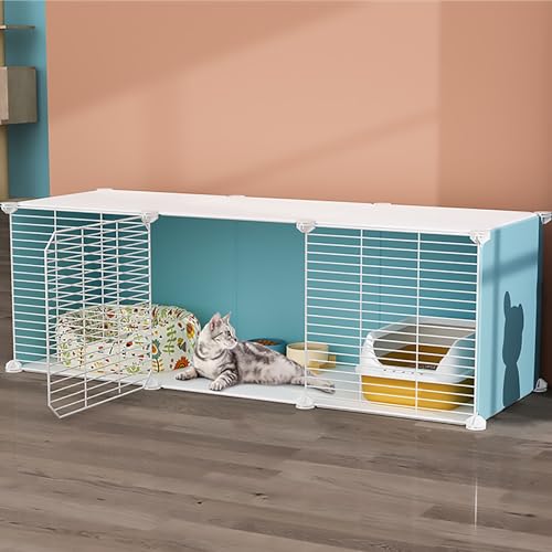 Katzenkäfige für den Innenbereich, Katzengehege für den Außenbereich, Kleintierkäfig, DIY-Drahtzaun, Katzenhütte, halbgeschlossenes Design, für 1–3 Katzen (Größe: 111 x 39 x 37 cm) Warm as ever von LXMBHAM