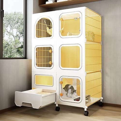 Katzenschrank Halbgeschlossener Katzenkäfig, großer DIY-Katzenlaufstall für den Innenbereich, mit Katzentoilette und Riemenscheiben, praktisch und langlebig (Farbe: Stil1, Größe: 71 x 36,5 x 112 cm) von LXMBHAM