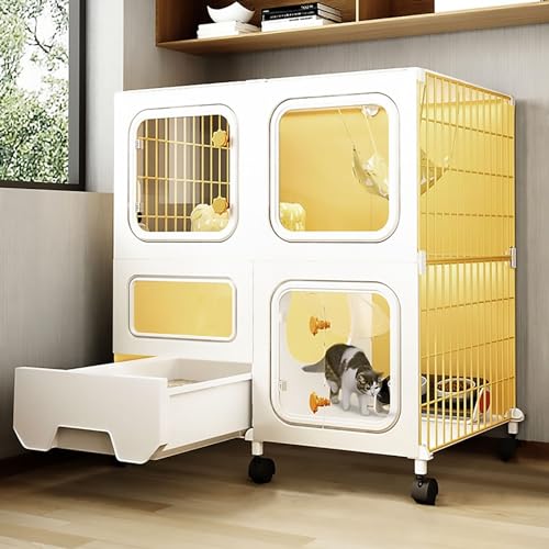 Katzenschrank Halbgeschlossener Katzenkäfig, großer DIY-Katzenlaufstall für den Innenbereich, mit Katzentoilette und Riemenscheiben, praktisch und langlebig (Farbe: Stil1, Größe: 71 x 36,5 x 76 cm) von LXMBHAM