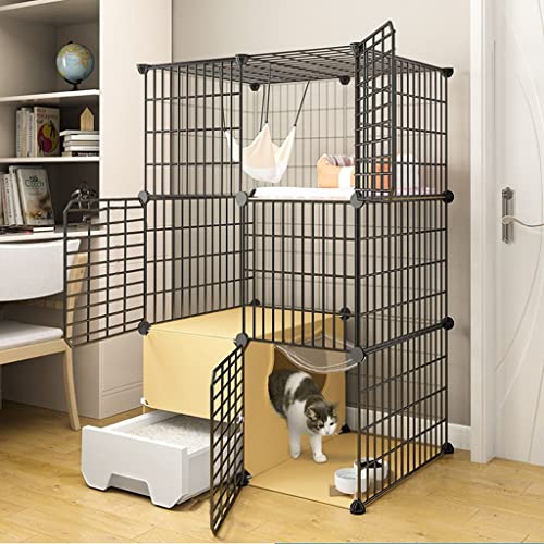 LXMBHAM Dreistufiger Katzenkäfig, Katzengehege Kleintierkäfig, tragbarer Kleintier-Stacheldrahtzaun für den Innenbereich, mit Schubladen-Katzentoilette (Größe: 75 x 49 x 109 cm) Warm as Ever von LXMBHAM