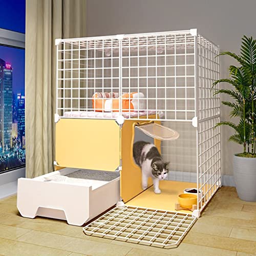 LXMBHAM Großer Katzenkäfig mit Schubladen-Katzentoilette, DIY-Katzenzaun für den Innenbereich, Abnehmbarer Katzenkäfig aus Draht für 1–2 Katzen (Größe: 73 x 47 x 73 cm) Warm as Ever von LXMBHAM