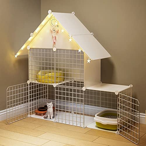 LXMBHAM Katzenkäfig, Katzenzaun, Katzenkäfig, Katzenkäfig, Innen-Katzenkäfig, Outdoor-Sportplatz, Zaunkäfig mit Tür, luxuriöse multifunktionale Katzenwohnung (Größe: 109 x 111 x 39 cm) Warm as Ever von LXMBHAM