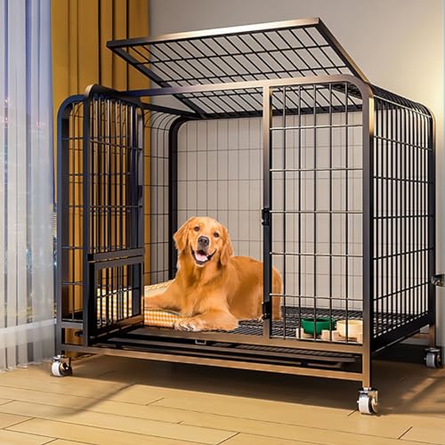 Verstärkte Hundebox für kleine und mittelgroße Hunde, Hundehütte aus quadratischem Metallrohr, Hundehütte, mit abnehmbaren Tabletts und feststellbaren Rädern (Größe: 110 x 72 x 95 cm) Warm as ever von LXMBHAM