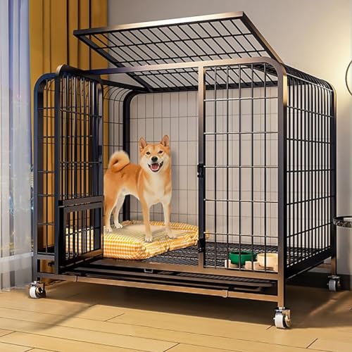 Verstärkte Hundebox für kleine und mittelgroße Hunde, Hundehütte aus quadratischem Metallrohr, Hundehütte, mit abnehmbaren Tabletts und feststellbaren Rädern (Größe: 78 x 52 x 70 cm) Warm as ever von LXMBHAM