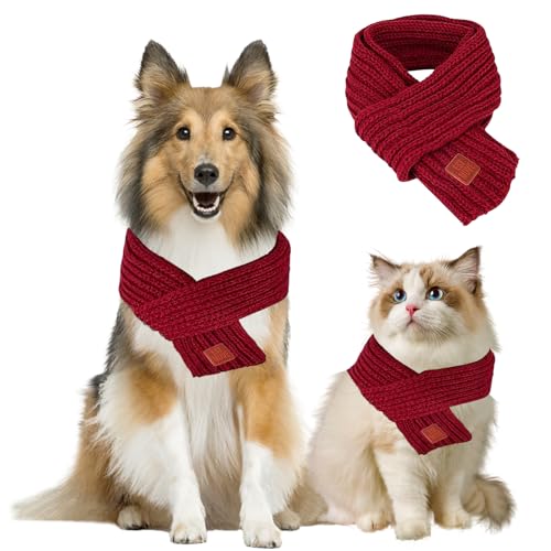 Weihnachten Haustier Schal, 2 Stück Weihnachten Gestrickte Hund Schal, Warm Hund Katze Schal Weihnachten, Weihnachten Hund Katze Schal, Winter Haustier Schal, Weihnachtsschal Haustier(Rot) von LXONTSG