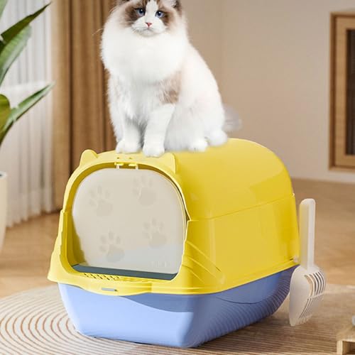 Geschlossene Katzentoilette, spritzwassergeschützte Katzentoilette mit abnehmbarem Deckel und Streuschaufel(Yellow) von LXP