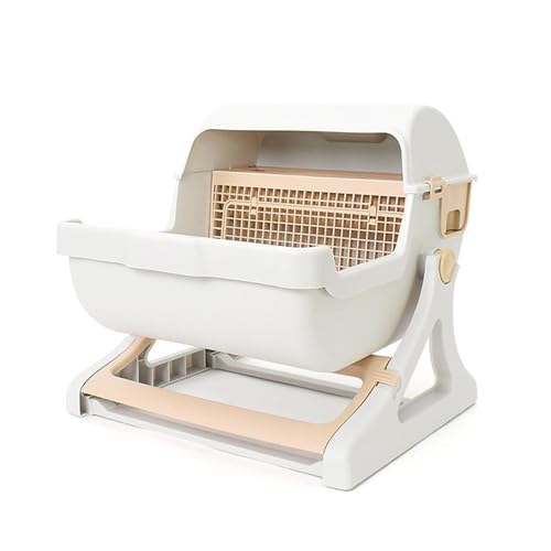 Halbautomatische Katzentoilette, große offene Katzentoilette mit Spritzschutz, Katzentoilette for Haustiere(Beige) von LXP