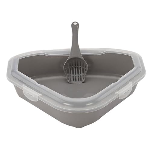 Halbgeschlossene dreieckige Katzentoilette, Katzentoilette for Katzenkäfige, 43,5 cm spritzwassergeschützte Ecktoilette(Gray) von LXP