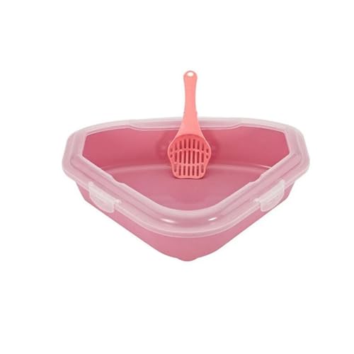 Halbgeschlossene dreieckige Katzentoilette, Katzentoilette for Katzenkäfige, 43,5 cm spritzwassergeschützte Ecktoilette(Roze) von LXP