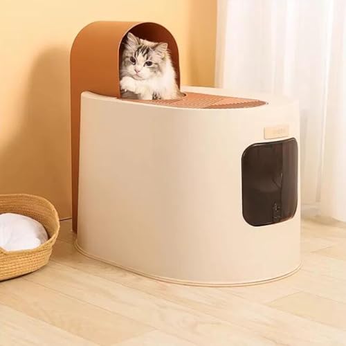 Katzentoilette, komplett geschlossene Katzentoilette mit Einstieg von oben, 64 cm große, spritzwassergeschützte Katzentoilette von LXP