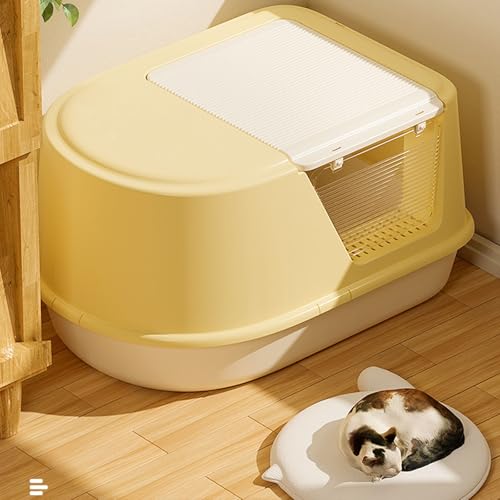 Vollständig geschlossene Katzentoilette, extragroß, mit Spritzschutz, Anti-Litter-Katzentoilette for Kätzchen, Katzentoilette(Yellow) von LXP