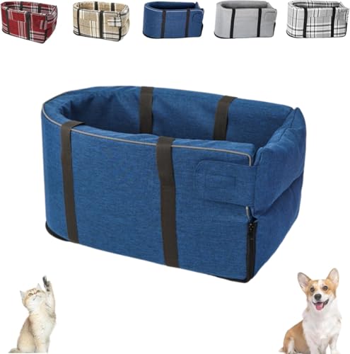 Car Seat Cat Carrier, Center Console Dog&Cat Car Seat, Breathable and Foldable Pet Car Basket, Sturdy Safe Washable for Puppy Cat Travel Seat (Blau, 48 * 26 * 24 cm) von LXSNZARUY