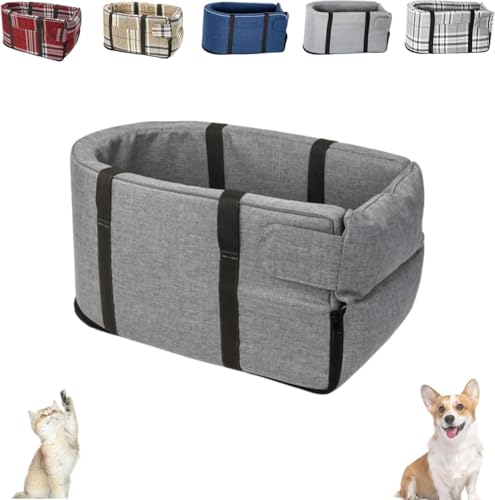 Car Seat Cat Carrier, Center Console Dog&Cat Car Seat, Breathable and Foldable Pet Car Basket, Sturdy Safe Washable for Puppy Cat Travel Seat (Grau, 48 * 26 * 24 cm) von LXSNZARUY