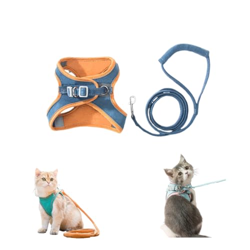 Cat Harness and Leash Set, Breathable Safe Easy Walk No Pull Dog Harness, Escape Proof Adjustable Harness, for Small Dogs and Cats (Blue, M) von LXSNZARUY