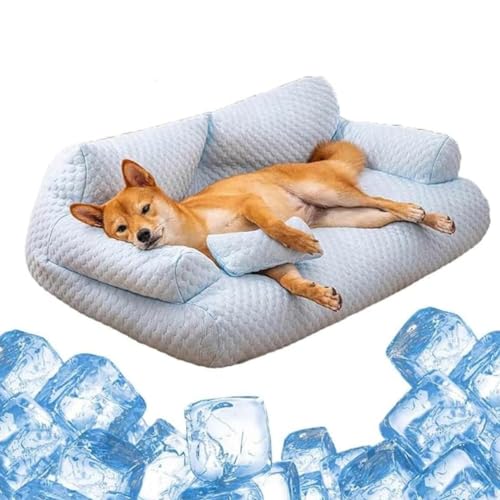 LXSNZARUY Ice Silk Cooling Pet Bed Breathable Washable Dog Sofa Bed,Removable Summer Sleeping Cool Bed with Small Pillow,Anti-Slip Cooling Pad for Cats and Dogs (Blue, 2XL) von LXSNZARUY