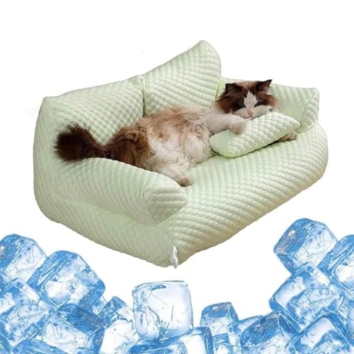 LXSNZARUY Ice Silk Cooling Pet Bed Breathable Washable Dog Sofa Bed,Removable Summer Sleeping Cool Bed with Small Pillow,Anti-Slip Cooling Pad for Cats and Dogs (Green, L) von LXSNZARUY