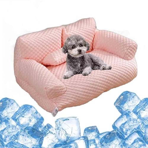 LXSNZARUY Ice Silk Cooling Pet Bed Breathable Washable Dog Sofa Bed,Removable Summer Sleeping Cool Bed with Small Pillow,Anti-Slip Cooling Pad for Cats and Dogs (Pink, XL) von LXSNZARUY