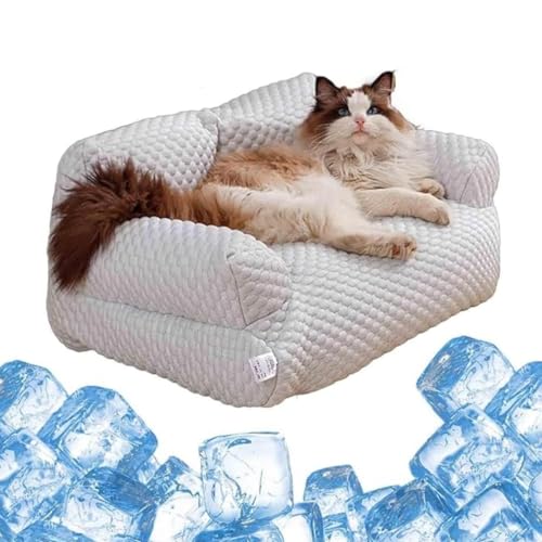 LXSNZARUY Ice Silk Cooling Pet Bed Breathable Washable Dog Sofa Bed,Removable Summer Sleeping Cool Bed with Small Pillow,Anti-Slip Cooling Pad for Cats and Dogs (Purple, L) von LXSNZARUY