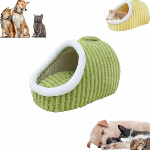 LXSNZARUY Stripe Calming Plush Pet Bed with Cover Cave, Thick Fleece Warm Slipper Pet Bed, Non-Slip Washable Soft Pet Sleeping Bag for Small Medium Pets von LXSNZARUY