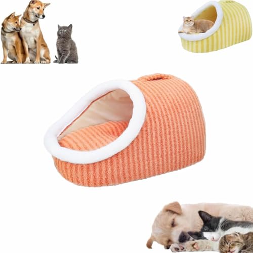 LXSNZARUY Stripe Calming Plush Pet Bed with Cover Cave, Thick Fleece Warm Slipper Pet Bed, Non-Slip Washable Soft Pet Sleeping Bag for Small Medium Pets von LXSNZARUY