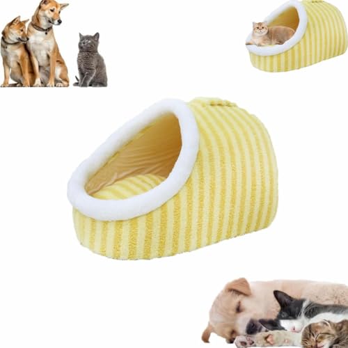 LXSNZARUY Stripe Calming Plush Pet Bed with Cover Cave, Thick Fleece Warm Slipper Pet Bed, Non-Slip Washable Soft Pet Sleeping Bag for Small Medium Pets von LXSNZARUY