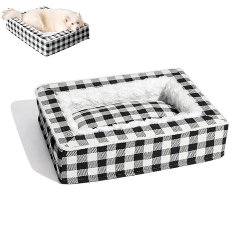 LXSNZARUY Tartan Cozy Dog Anti-Anxiety Calming Bed, Removable Washable Cover Dog Bed, Anti-Slip Durable Memory Foam Dog Bed for Cats and Dog (Black, 65 * 50 * 16 cm / 25.59 * 19.69 * 6.3 in) von LXSNZARUY