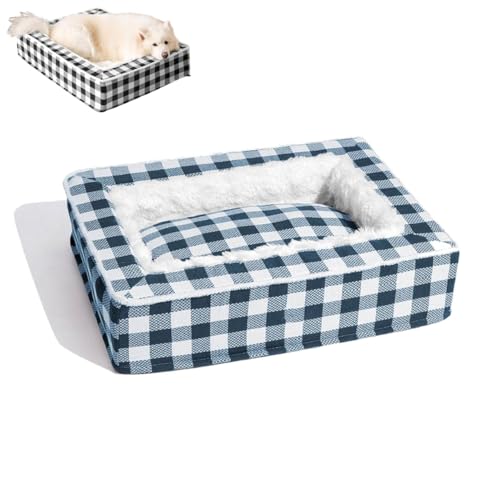 LXSNZARUY Tartan Cozy Dog Anti-Anxiety Calming Bed, Removable Washable Cover Dog Bed, Anti-Slip Durable Memory Foam Dog Bed for Cats and Dog (Blue, 65 * 50 * 16 cm / 25.59 * 19.69 * 6.3 in) von LXSNZARUY