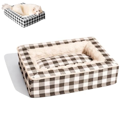 LXSNZARUY Tartan Cozy Dog Anti-Anxiety Calming Bed, Removable Washable Cover Dog Bed, Anti-Slip Durable Memory Foam Dog Bed for Cats and Dog (Brown, 65 * 50 * 16 cm / 25.59 * 19.69 * 6.3 in) von LXSNZARUY