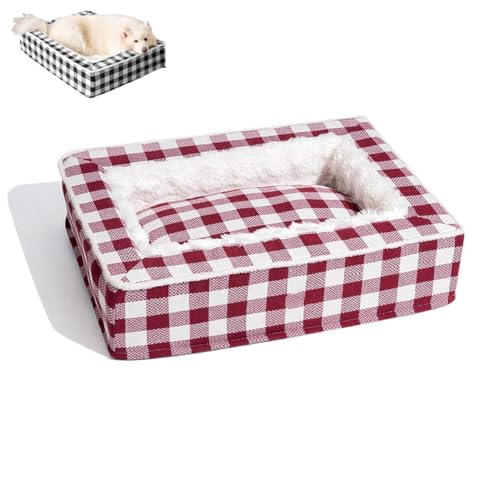 LXSNZARUY Tartan Cozy Dog Anti-Anxiety Calming Bed, Removable Washable Cover Dog Bed, Anti-Slip Durable Memory Foam Dog Bed for Cats and Dog (Red, 65 * 50 * 16 cm / 25.59 * 19.69 * 6.3 in) von LXSNZARUY