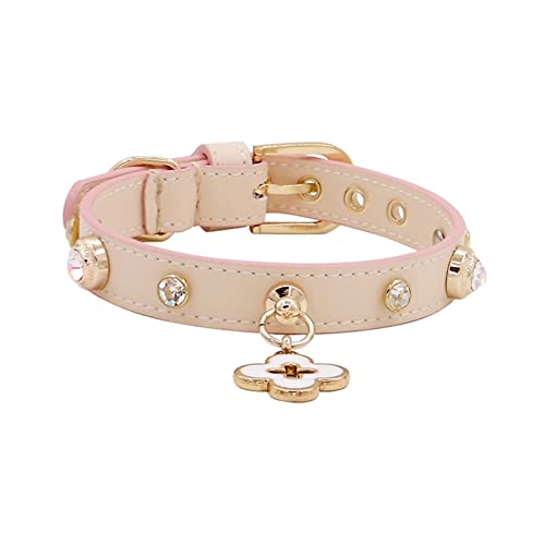 Halsband für Haustiere, Halsbänder für Haustiere, Kristallanhänger ohne Anhänger, weiches Leder, große Diamanten, Halsbänder für Hunde, Katzen und Welpen (Farbe: Beige, Größe: M 1,8 x 30–36 cm) (Bei von LXYDPZ