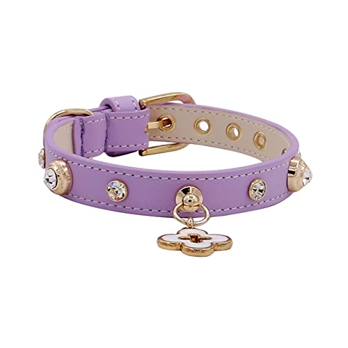 Halsband für Haustiere, Halsbänder für Haustiere, Kristallanhänger ohne Anhänger, weiches Leder, große Diamanten, Halsbänder für Hunde, Katzen und Welpen (Farbe: Beige, Größe: M 1,8 x 30–36 cm) (Lil von LXYDPZ