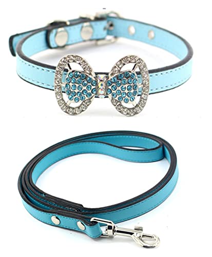 Halsband für Haustiere, Welpen, Hunde und Katzen, Halsband, Leine, Halskette, Kristallschnalle mit Glöckchen, PU-Leder, Haustierhalsband, Leine für kleine Hunde (Farbe: 8, Größe: XS) (8 X) von LXYDPZ